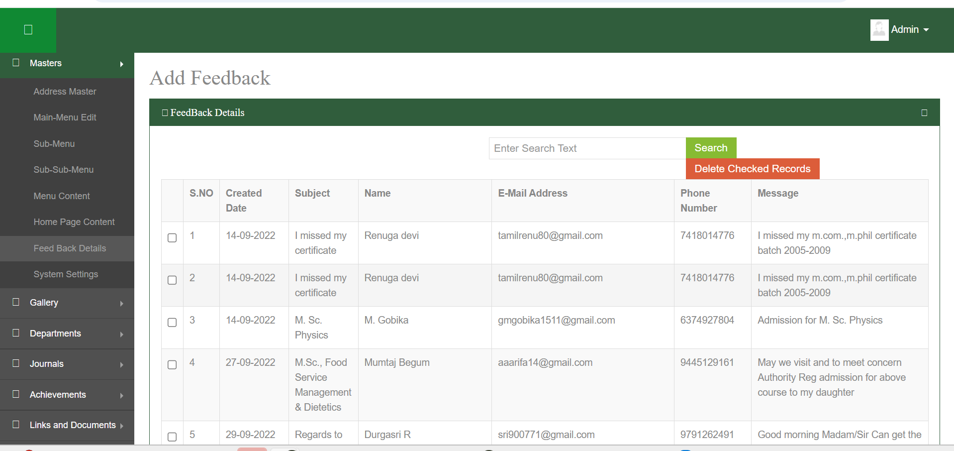 Institution CMS – Feedback and Content Management Panel